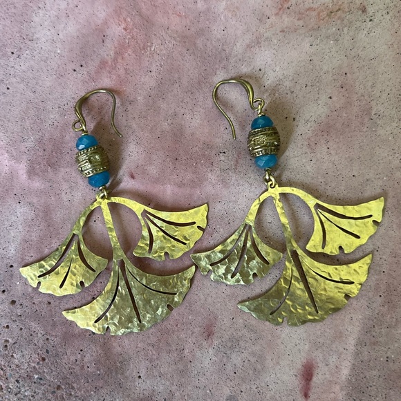 Handmade big art nouveau petal drop earrings - Picture 4 of 6